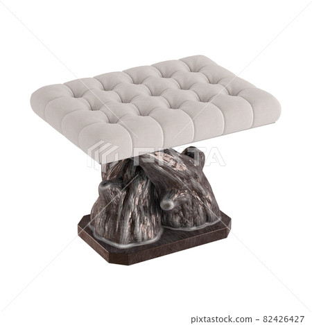 Cloth pouf with three wood base on a white background. 3d rendering 82426427