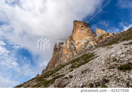 South Rock Face of Drei Zinnen or Tre Cime di Lavaredo - Sesto Dolomites Italy 82427098