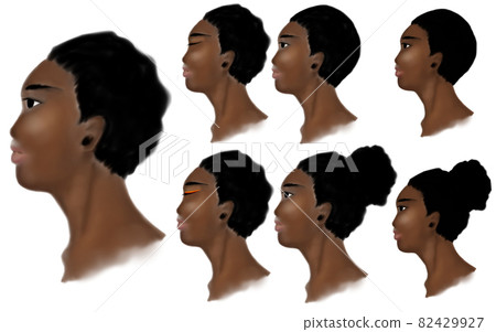 Black woman profile illustration set Black woman profile illustration set 82429927