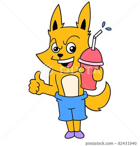 the weasel is promoting a delicious drink, doodle icon image kawaii the weasel is promoting a delicious drink, doodle icon image kawaii 82431040