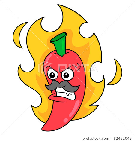 Super spicy red chili on fire, doodle icon image kawaii 82431042