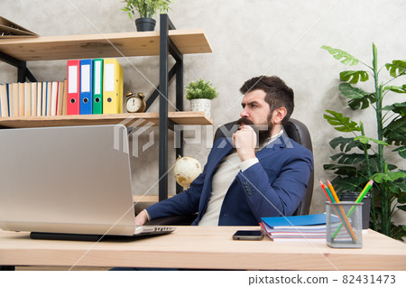 Responding on business e-mail. Brutal businessman Responding on business e-mail. Brutal businessman 82431473