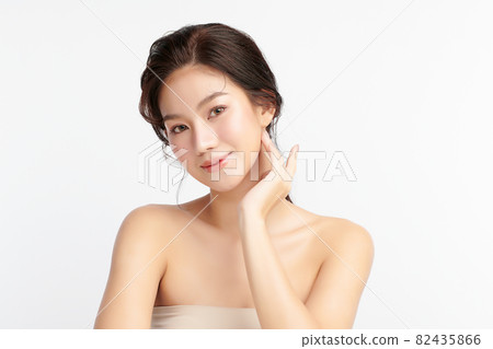 Beautiful young asian woman with clean fresh skin on white background, Face care, Facial treatment, 82435866