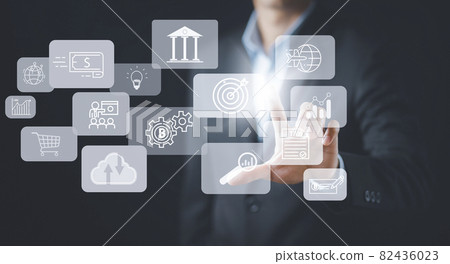 Businessman touchscreen on the graph Screen Icon of a media screen, Technology Process System Business with Communication and marketing concept, Team success, HR Human, Business success Businessman touchscreen on the graph Screen Icon of a media screen, Technology Process System Business with Communication and marketing concept, Team success, HR Human, Business success 82436023