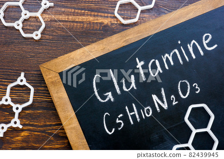 Glutamine amino acid formula on the blackboard. 82439945