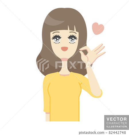 A simple vector illustration of a woman with a smiling expression smiling in an okay pose 82442748