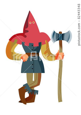Medieval executioner with axe character. Hangman standing with weapon in Middle Ages period vector illustration. Man in hood clothing ready to execute isolated on white background Medieval executioner with axe character. Hangman standing with weapon in Middle Ages period vector illustration. Man in hood clothing ready to execute isolated on white background 82443348