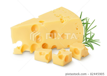 piece of cheese isolated on white background with clipping path and full depth of field 82445905