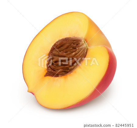 Ripe peach fruit half isolated on white background with clipping path and full depth of field Ripe peach fruit half isolated on white background with clipping path and full depth of field 82445951