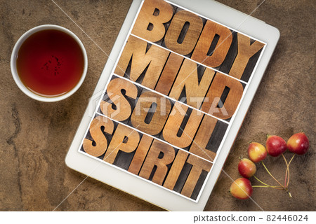 body, mind, soul and spirit on tablet 82446024
