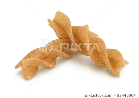 Wolegrain fusilli pasta from durum wheat isolated on white background with clipping path and full depth of field. Wolegrain fusilli pasta from durum wheat isolated on white background with clipping path and full depth of field. 82446064