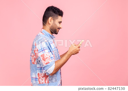 Portrait of emotional bearded man on pink background. Portrait of emotional bearded man on pink background. 82447130