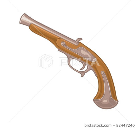 Flintlock pirate antique pistol. Vector color flat icon. Flintlock pirate antique pistol. Vector color flat icon. 82447240