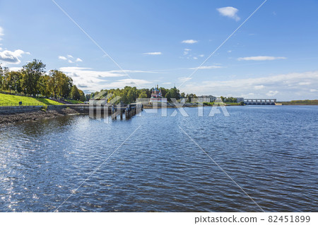 Uglich hydroelectric power station on the Volga river. Yaroslavl region, Russia 82451899