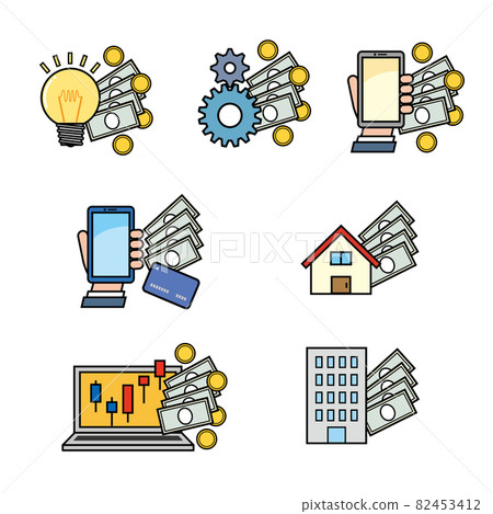 Money making image icon set Money making image icon set 82453412