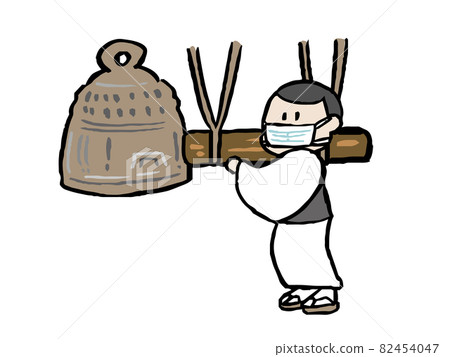 Illustration of a monk wearing a mask that rings the joya no kane 82454047