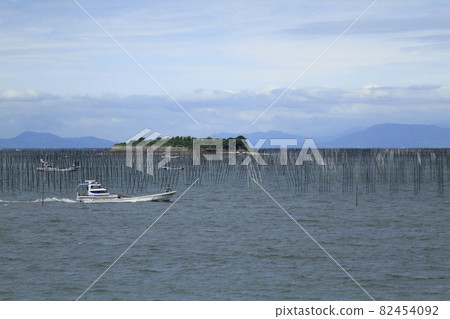 Omuta City, Ariake Sea, Nori field, fishing boat returning to port, Omuta City, Ariake Sea, Nori field, fishing boat returning to port, 82454092