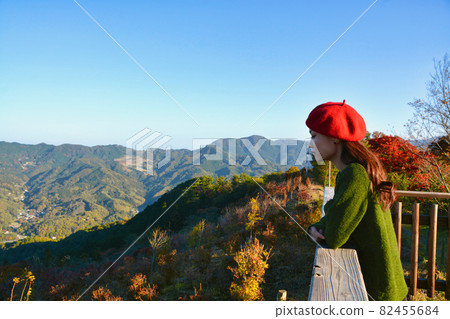 A woman watching the autumn leaves season A woman watching the autumn leaves season 82455684