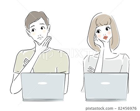 30多歲的男人和女人擔心電腦 30多歲的男人和女人擔心電腦 82456976