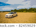 White car parked on the gravel of the river 82459029