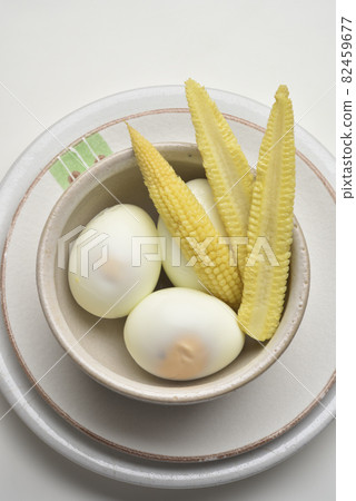 Eggs and corn food on the table 82459677