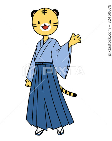 穿著高大的人形和服的老虎角色 穿著高大的人形和服的老虎角色 82460079