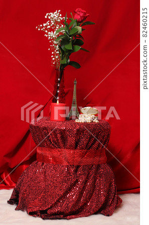 Pearls With Red Rose and Eiffel Tower on Red Velvet Pearls With Red Rose and Eiffel Tower on Red Velvet 82460215