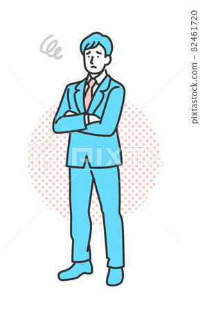 雙手合十陷入困境的西裝男全身 82461720