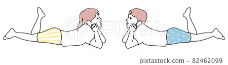 孩子們面對面躺著，臉頰畫線 82462099