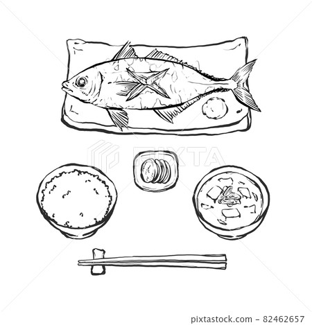 鹽烤竹莢魚套餐手繪毛筆劃風插畫 鹽烤竹莢魚套餐手繪毛筆劃風插畫 82462657