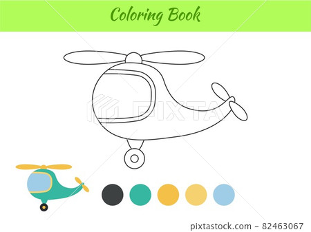 Coloring book helicopter for children. Printable worksheet. Educational activity page for preschool years kids and toddlers with transport. Cartoon colorful vector illustration. Coloring book helicopter for children. Printable worksheet. Educational activity page for preschool years kids and toddlers with transport. Cartoon colorful vector illustration. 82463067