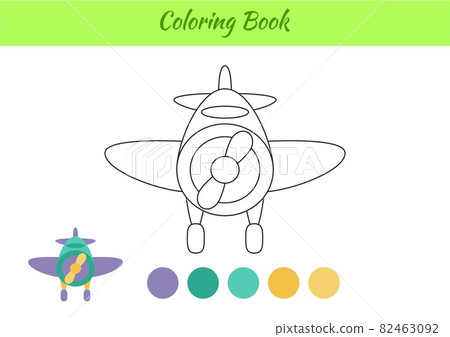 Coloring book airplane for children. Educational activity page for preschool years kids and toddlers with transport. Printable worksheet. Cartoon colorful vector illustration. 82463092