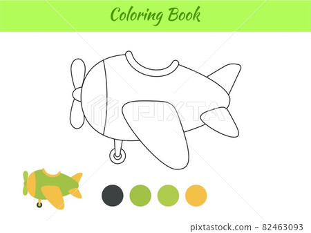 Coloring book plane for children. Educational activity page for preschool years kids and toddlers with transport. Printable worksheet. Cartoon colorful vector illustration. 82463093