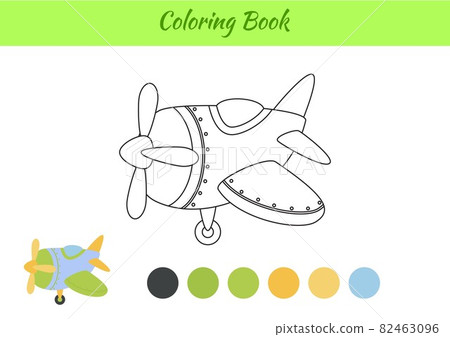 Coloring book airplane for children. Educational activity page for preschool years kids and toddlers with transport. Printable worksheet. Cartoon colorful vector illustration. 82463096