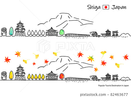 Cityscape simple line drawing set of sightseeing spots in Shiga prefecture in autumn 82463677