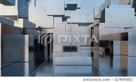Abstract Empty Background of Silver Metal Cubes 82464862