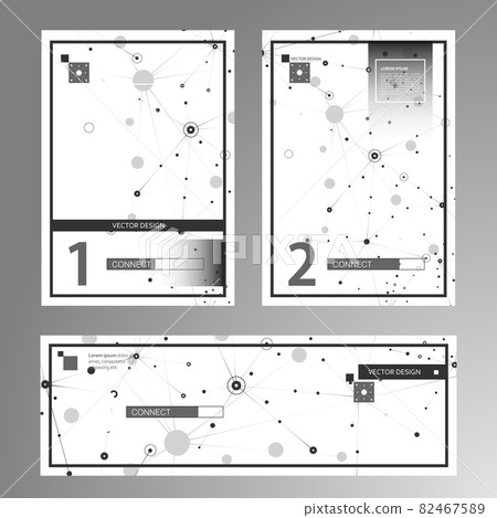 Vector templates brochure and banner. Cover in A4 size. Abstract geometric background with connected lines and dots. Business, biology, science and technology design Vector templates brochure and banner. Cover in A4 size. Abstract geometric background with connected lines and dots. Business, biology, science and technology design 82467589