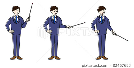 A businessman pointing in three directions with a pointer (pointer) (left-handed ver.) 82467693