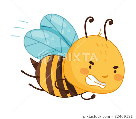 Adorable flying funny honey bee cartoon vector illustration 82469151