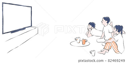 孩子看電視手繪風線描 82469249