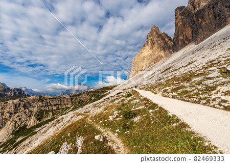 Tre Cime di Lavaredo or Drei Zinnen South Rock Face - Sesto Dolomites Italy 82469333
