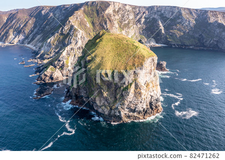 Aerial view of Tormore Island by Port between Ardara and Glencolumbkille in County Donegal - The highest sea stack in Ireland Aerial view of Tormore Island by Port between Ardara and Glencolumbkille in County Donegal - The highest sea stack in Ireland 82471262