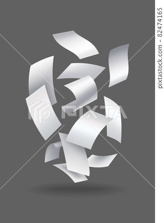 Realistic falling paper sheets. Set of flying curved leaves of paper. Vector loose soar of notes with curled edges. Fly scattered notes, empty chaotic paperwork Realistic falling paper sheets. Set of flying curved leaves of paper. Vector loose soar of notes with curled edges. Fly scattered notes, empty chaotic paperwork 82474165