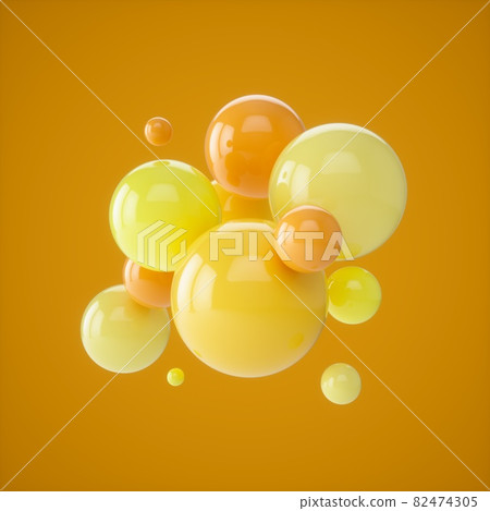 Abstract composition with 3d spheres on orange background Abstract composition with 3d spheres on orange background 82474305