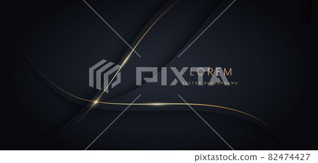 Abstract luxury wave shape with gold stripes lines on dark blue background. 82474427
