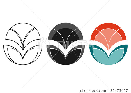 Flower icon set. Three geometrical vector illustrations in outline, flat, colored logo design. White background Flower icon set. Three geometrical vector illustrations in outline, flat, colored logo design. White background 82475437
