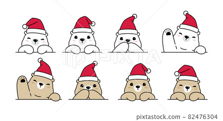 Bear Christmas polar icon vector santa claus hat cartoon character logo gift illustration doodle design 82476304
