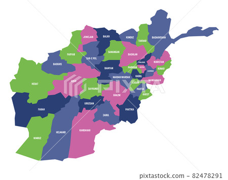 Colorful political map of Afghanistan. Administrative divisions - provinces. Simple flat vector map with labels. Colorful political map of Afghanistan. Administrative divisions - provinces. Simple flat vector map with labels. 82478291