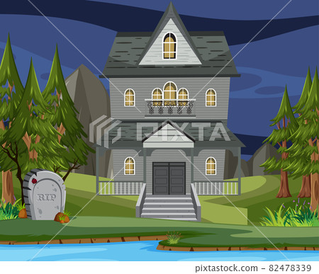 Scene with haunted halloween mansion Scene with haunted halloween mansion 82478339