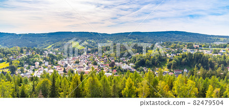 Aerial panoramic view of Smrzovka in Jizera Mountains, Czech Republic Aerial panoramic view of Smrzovka in Jizera Mountains, Czech Republic 82479504
